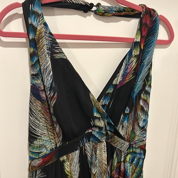 Multicolor Feather Print Maxi Flowy Dress - Picture 4 of 10